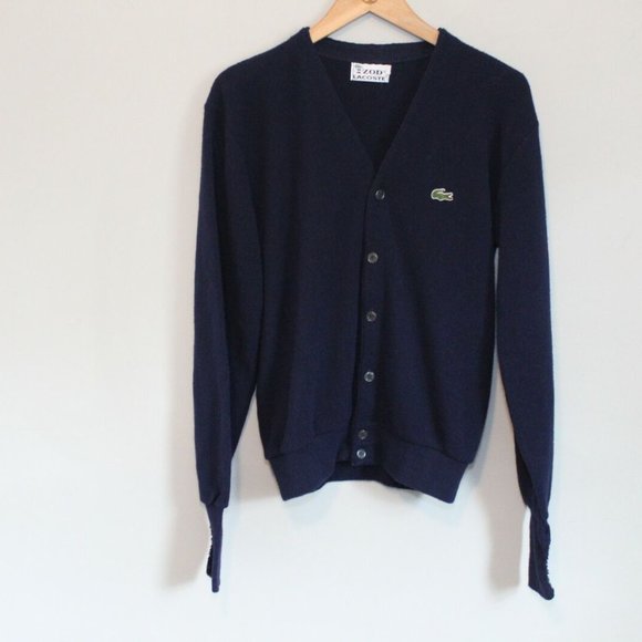 Vintage IZOD Lacoste V-neck Cardigan Sweater Navy Men's Size Medium H11651 - Picture 7 of 7
